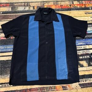 Steady Men's Blue and Black Short Sleeve Bowling Shirt large